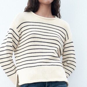 Zara Striped Cream and Black Women's Sweater